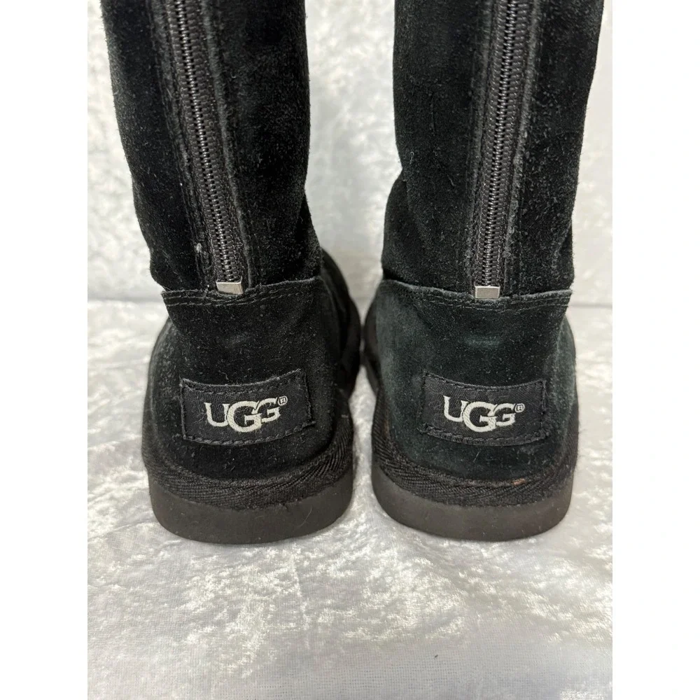 UGG Kids‎ Classic Back Zip Black Suede Sheepskin Lined Boots Sz-10 #1103023K